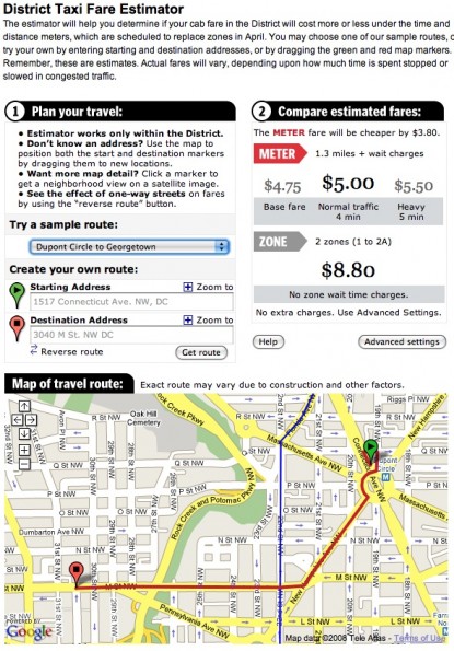District Taxi Fare Estimator (INTERACTIVE)